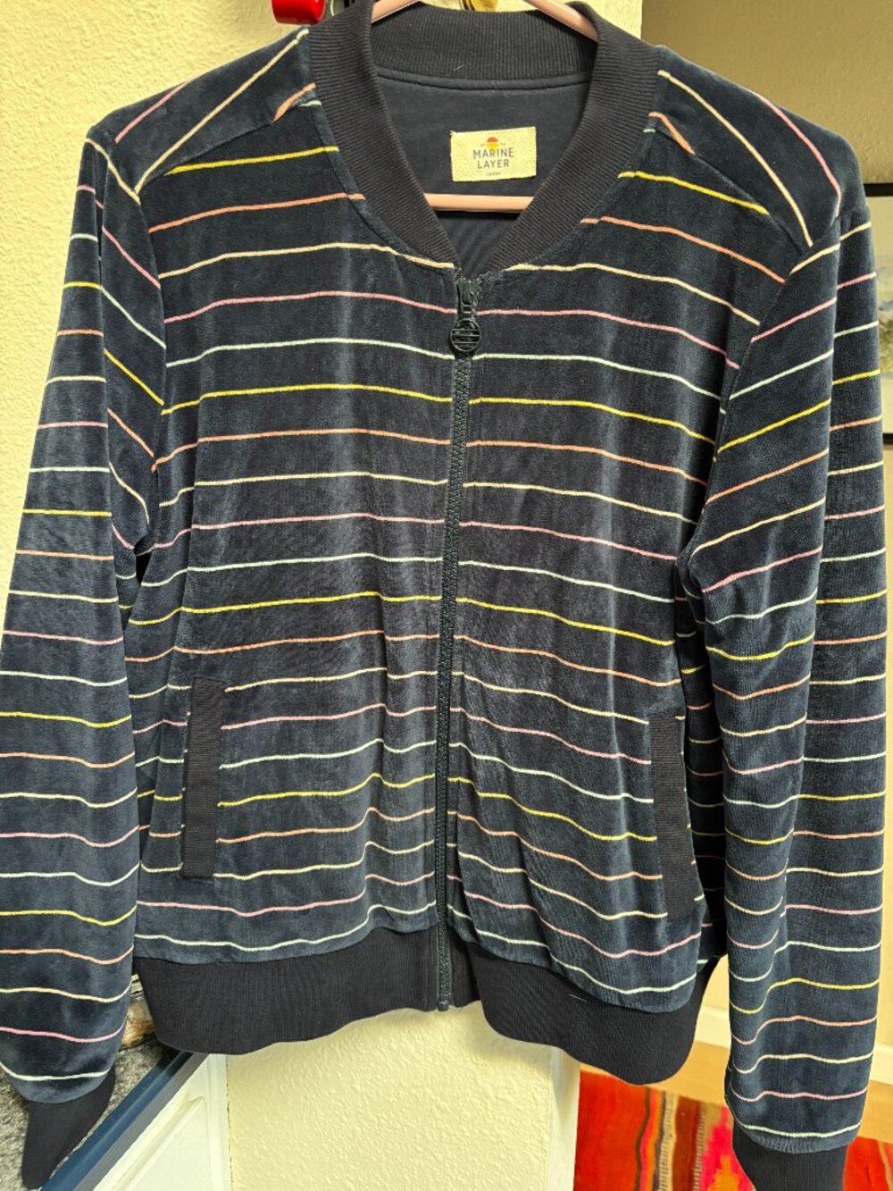 Marine Layer Velour Sweatshirt Rainbow Stripes